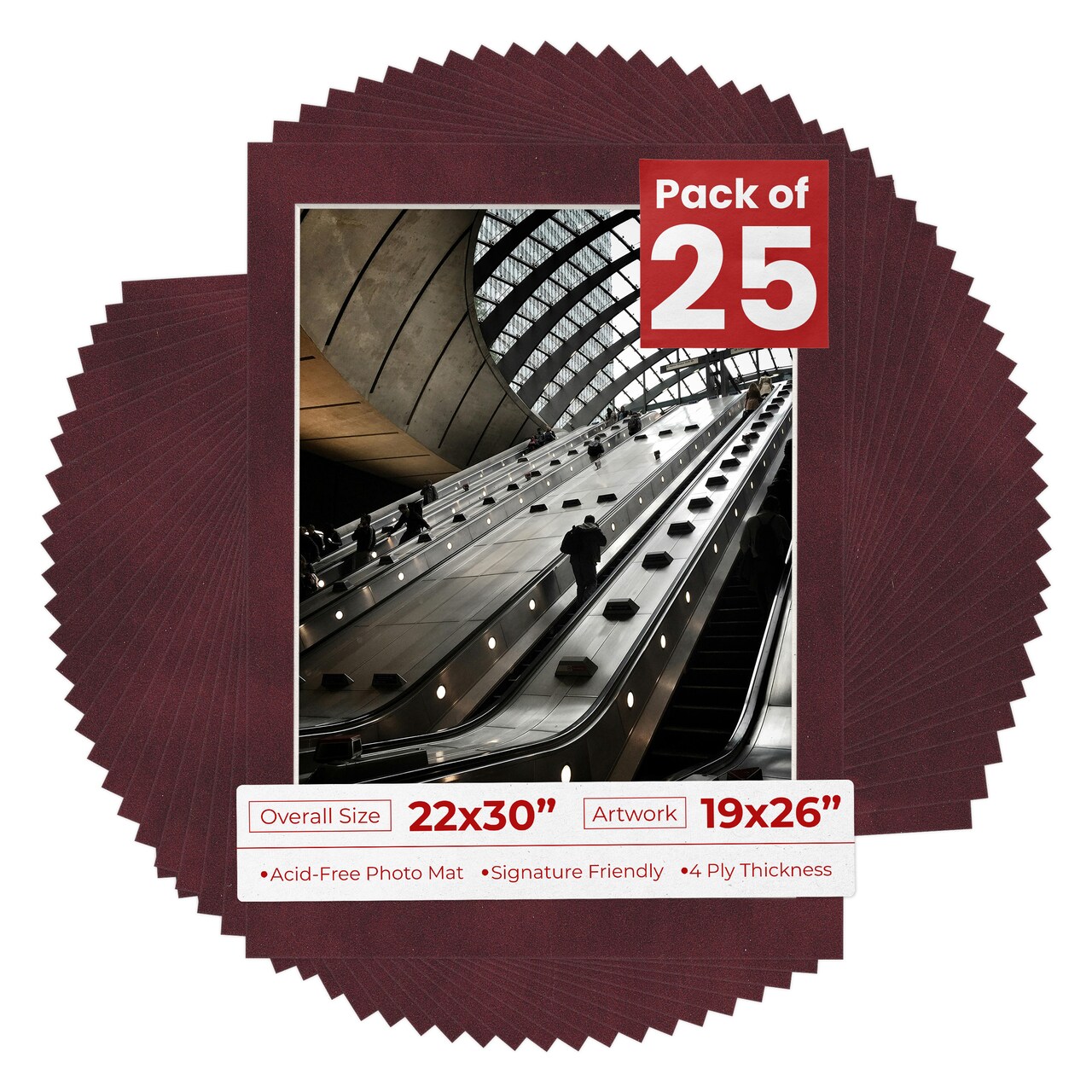 Dark Red Suede Mat Board for 22x30 Frames - Fits 19x26 Photos